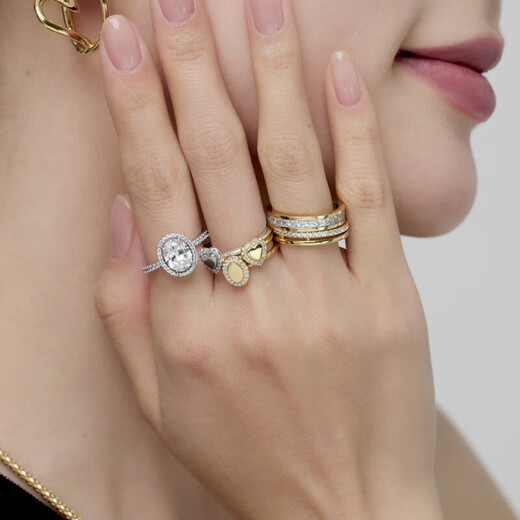 PANDORA double ring ring, pavé gold double ring ring, exquisite and versatile, stackable, birthday gift for girlfriend
