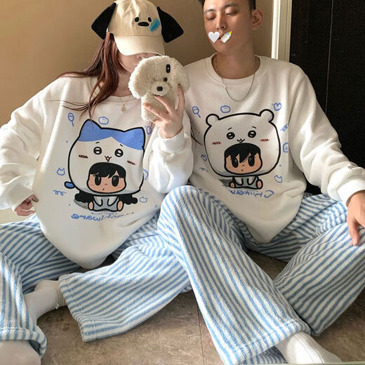 Mengdong Crayon Shin-chan pajamas for a man and a woman couple autumn and winter flannel warm coral velvet thickened cartoon home clothes TF velvet #3726# XL male size recommended 130-165 Jin Jin equals 0.5 kg