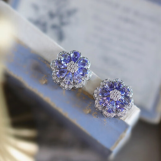Mullein Tanzanite Stud Earrings_All-over Sterling Silver