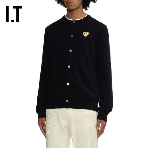 PLAY COMME DES GARCONS CDG IT 川久保玲情侣款圆领羊毛针织开衫 BKX/黑色 M