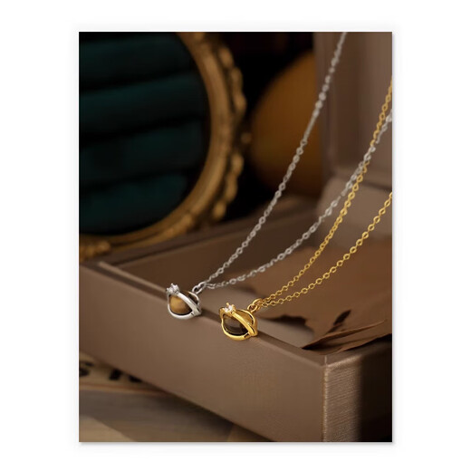 Albana copper-plated 18K gold platinum fashion tiger eye zircon inlaid necklace autumn and winter Maillard style sweater chain gold