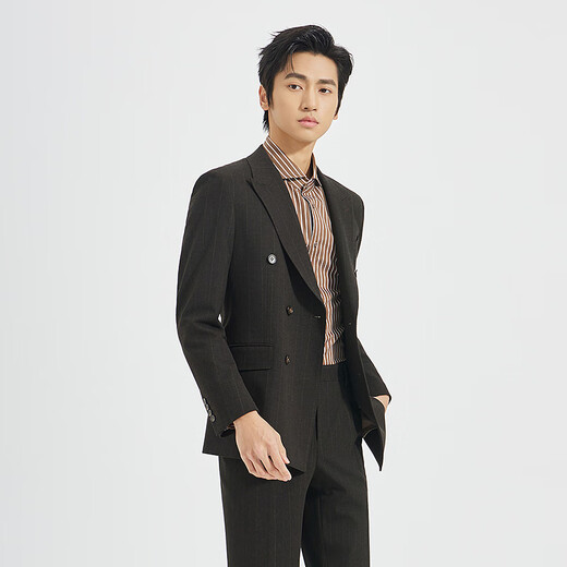 Lilang Shopping Mall Same Style SMART Suit Men's Double-Breasted Suit Nine-Point Pants Suit Striped 2025 Autumn Dark Brown Gray (25QXF251SA) 165A