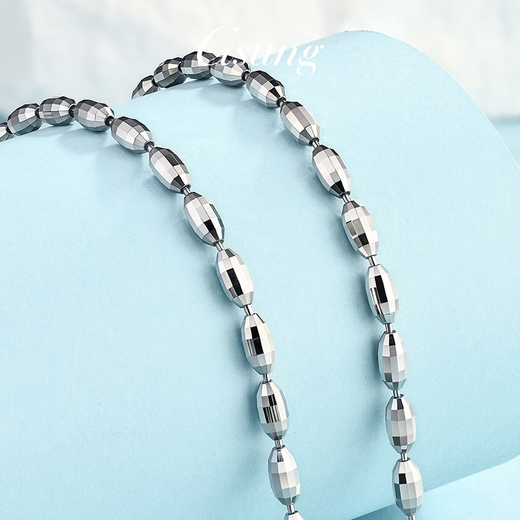 GsunG platinum oval laser bead necklace for women PT950 pure white gold bead flower chain simple gift for wife. Priced by gram. Contact before bidding.