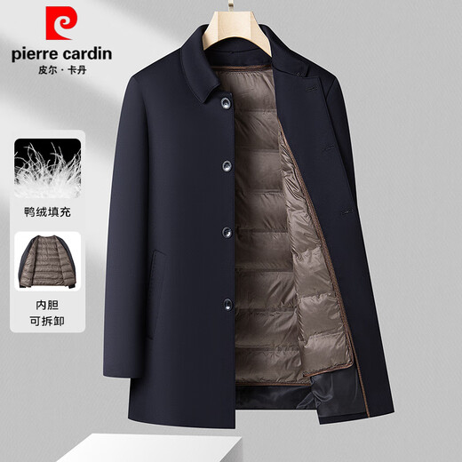 Pierre Cardin mid-length wind clothes for men in autumn and winter new style middle-aged and elderly dads removable down liner warm jacket for men black XL 180