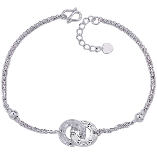 Lao Fengxiang platinum solid double-layer adjustable interlocking fish scale imitation diamond geometric double-ring bracelet platinum jewelry white gold approximately 4.82g