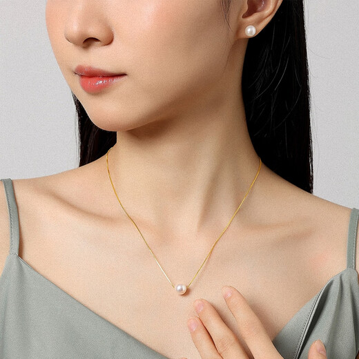 Pearl Queen S925 Silver Akoya Seawater Pearl Passepartout Necklace Clavicle Chain Pearl Earrings Earrings Women Birthday Gift Necklace 8-9mm