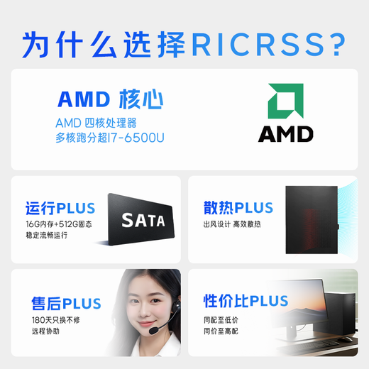 RICRSS RICRSS commercial office desktop computer host (A8-7680 16G 512G dual-band WIFI)