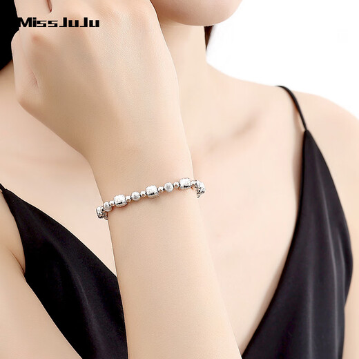 Miss JuJu pt950 platinum small Rubik's cube transfer bead bracelet for women, super flash platinum watermelon bead elastic rope bracelet, net gold weight 18.32 grams, about 6mm thick