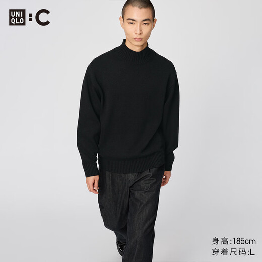 UNIQLO cooperation model/men's and women's turtleneck sweater/long-sleeved sweater 479733 09 black L /175/100A