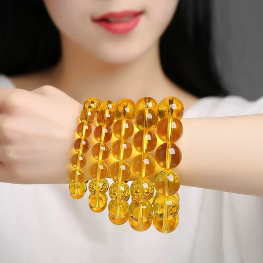 Shimei with National Inspection Certificate Natural Burmese 7A Water Purified Gold Amber Bracelet Beeswax Amber Bracelet Single Circle Round Bead Buddha Bead Gold Amber Bracelet 6mm (Exquisite Women's Model)