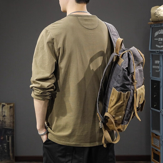 JEEP SPIRIT Jeep high-end pure cotton long-sleeved t-shirt for men 2025 new loose thin spring and autumn Henry collar bottoming shirt sweatshirt carbon gray XL (135-150) Jin Jin equals 0.5 kg