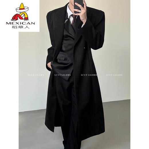 Scarecrow (MEXICAN) British-style black shoulder-padded godfather coat for men in spring, autumn and winter, mid-length cleanfit shoulder windbreaker jacket black upgraded style M (suitable) 100-115Jin Jin is equal to 0.5 kg