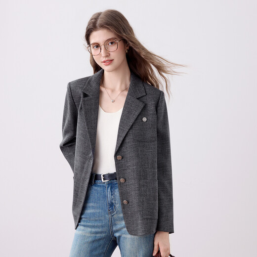 Betu women's 2025 autumn new suit fashionable high-end gray temperament commuting smart suit jacket 2509T24 dark gray S