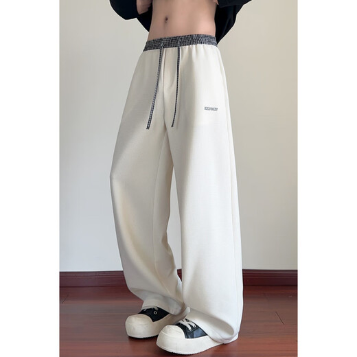 Poke American spliced casual pants for men in spring and autumn new high street straight trousers trendy brand handsome loose large size sports pants off-white XL recommended 130-150Jin Jin equals 0.5 kg