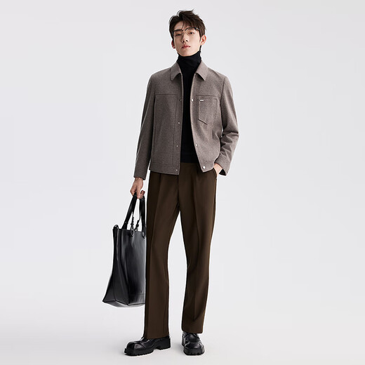 Lilang Light Fashion Men's Clothing, Down-filled Woolen Coat, Men's Lapel, Youth Commuting Warm Down Wool Jacket, Warm Brown Coffee (3Y) XL (175)