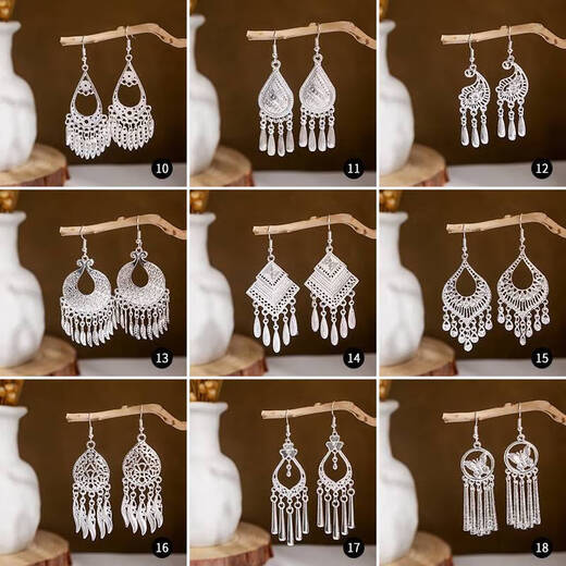 
Cijia national style earrings retro style earrings a few silver jewelry headdresses Miao Bai ethnic group Dali Miao village silver jewelry Miao silver earrings E16864. Color