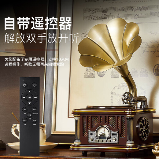 Los Bella Home Retro Phonograph European Living Room Solid Wood Antique Record Player Ornament Model Bluetooth Audio American Simulation Vinyl Record Player Classical Model 1906 White - Upgraded CD Model/Charging and Plug-in Dual-use