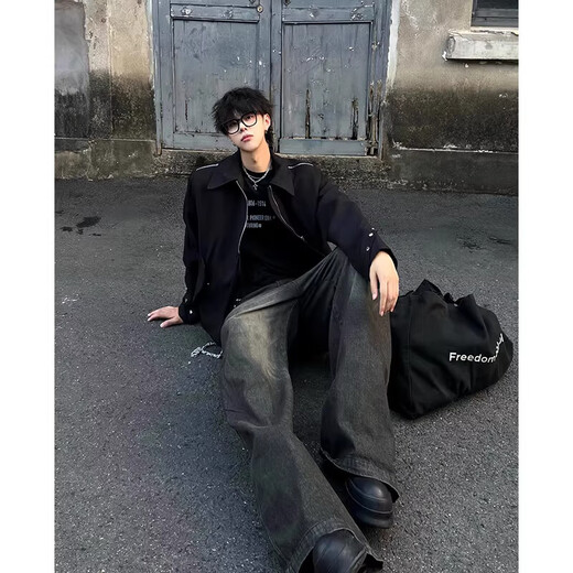 POUM American cleanfit shoulder pad short jacket men's handsome lapel shoulder top design niche jacket trend XKFS-J422 black XL