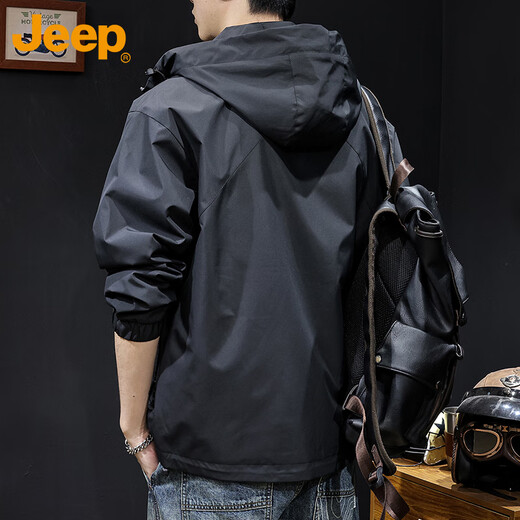 Jeep (JEEP) jacket men's autumn and winter hooded casual workwear assault high-end clothing men's black XL