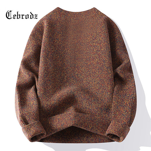 Cebrodz French sweater men's autumn and winter American retro Henry collar half-cardigan sweater warm tops sweater red 3XL