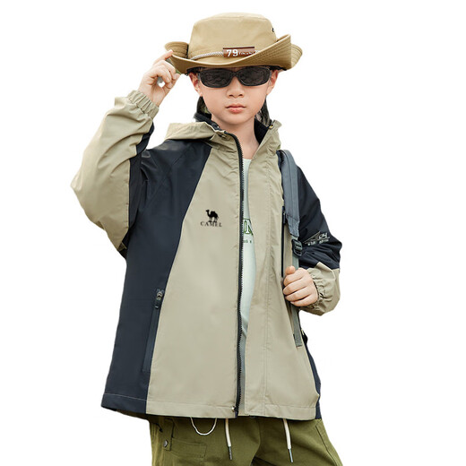 骆驼（camkids）童装儿童冲锋外套男童春秋装2025新款男孩大童三合一户外衣服 黑色23459【三合一】内胆可拆卸 120 cm