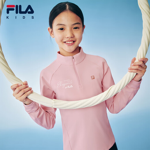 FILA anti-static children's long-sleeved T-shirt 2025 winter new tops for girls, middle and older children Rose Pollen-PK 165