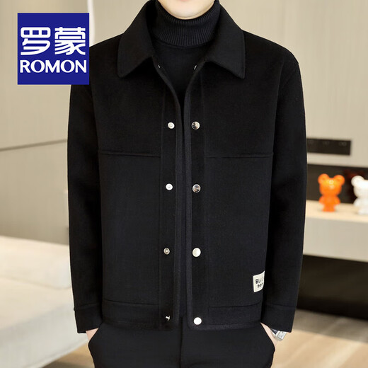 ROMON sheep wool jacket men's short autumn and winter new business casual warm lapel double-sided woolen jacket trendy international gray XL 180 about 130-145 Jin Jin equals 0.5 kg can be worn