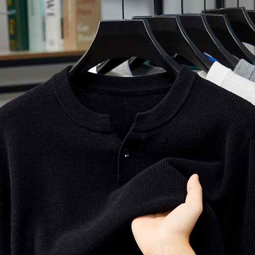 Dances with Wolves (DANCING WOLVES) pure cotton Henry collar long-sleeved sweater men's spring and autumn new casual simple solid color V-neck bottoming shirt white M 165 ((recommended 100-120)