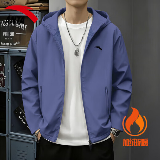 ANTA velvet jacket men's windbreaker autumn and winter new outdoor windproof and water-repellent casual jacket sports top 7601-2 late night blue water-repellent technology L (175) suitable for 120-140Jin Jin equals 0.5 kg