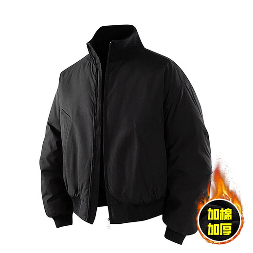 Playboy (PLAYBOY) 2025 short bomber jacket men's autumn and winter trendy brand American cotton thickened stand-up collar right shoulder jacket black (cotton thickened) XL