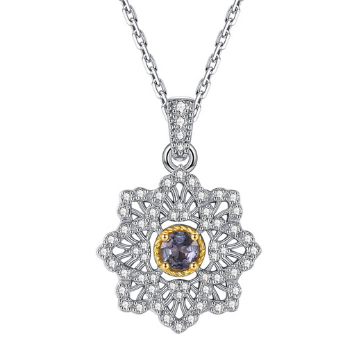 DL 1998 Fat Donglai same style tanzanite necklace retro lace four-leaf clover silver micro-inlaid clavicle chain gift 400+40+40mm three sections adjustable