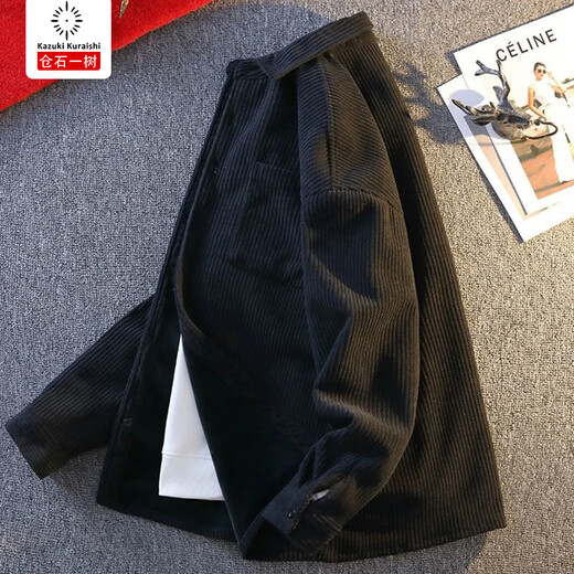 Kuraishi Kazuki American Retro Striped Shirt Jacket Men's Long Sleeve 2025 Autumn Trend Loose Casual Jacket Men's Gray Velvet XL