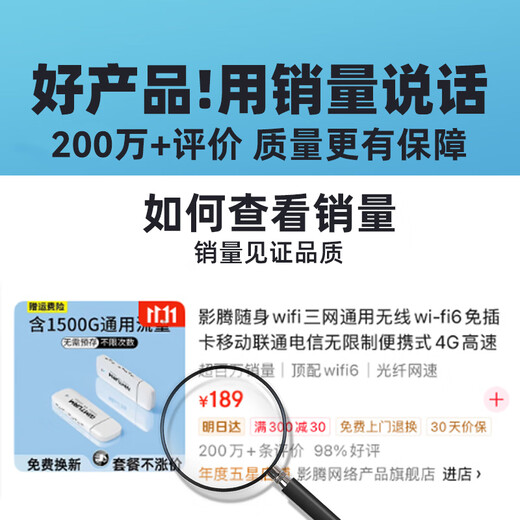 影腾随身wifi三网通用无线wi-fi6免插卡移动联通电信无限制流量便携式4G网卡高速随行网络2025款5GHF 【含累计1500G流量180天有效】插电款