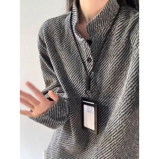 7 excellent products Henry collar sweatshirt men's autumn and winter striped heavy base polo shirt loose casual jacket top men CQS-3266 Gray M