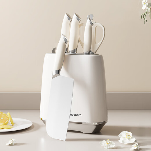 温仑山厨房不锈钢菜刀切片刀水果刀砍骨刀瓷光奶油鹅卵石刀具套装六件套