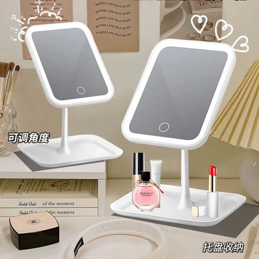 LED makeup mirror with light desktop internet celebrity female light-filling small mirror ins style dormitory desktop portable small dressing mirror natural white three-speed color change + stepless dimming + five times 1 piece
