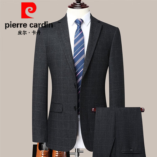 Pierre Cardin Wool Suit Men's Autumn and Winter New Business Casual High-end Suit Two-piece Set No-Iron Middle-aged Suit 2391 Black Vertical Strips 2XL (185) - Recommended weight 165-175 Jin Jin equals 0.5 kg