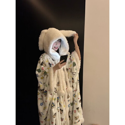 Sweet Fish Crayon Shin-Chan Pajamas Women's Autumn and Winter Cloak Student Hooded Thickened Plush Cartoon Coral Velvet and Velvet Home Clothes Crayon Shin-chan Cloak Pajamas Pants Plus Velvet and Thickened S ((150-160) Height) Within 7 days