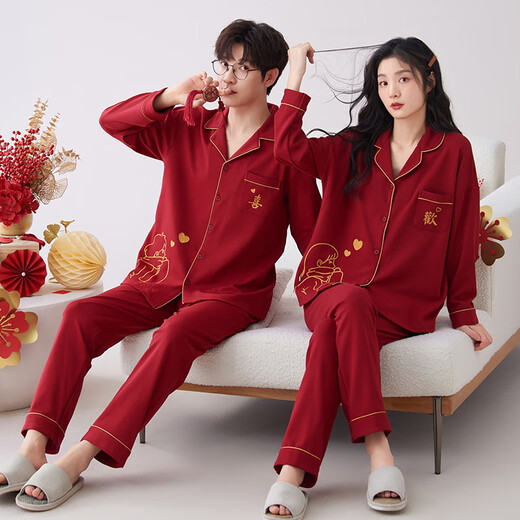 Victoria style couple pajamas wedding popular 2025 spring and autumn new wedding wedding dowry festive suit home clothes Z9520 couple XL women