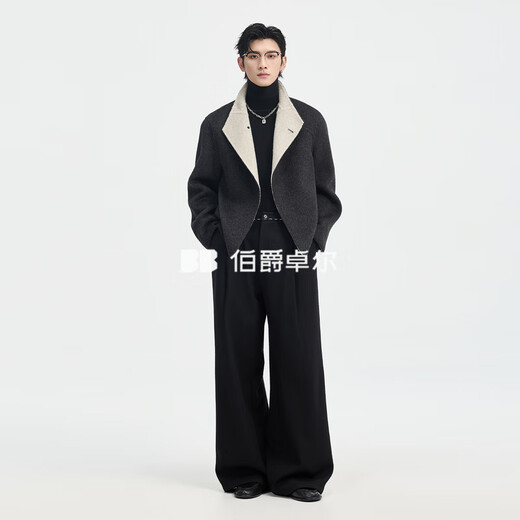 Earl Zall Wool Stand Collar Contrast Color Double-sided Wool Jacket Men's 2025 Autumn and Winter Short New Year's Coat Z541605 Moon Shadow Gray L (175)