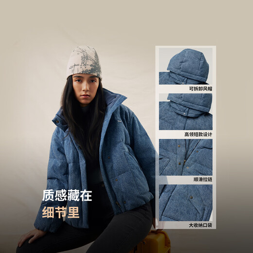 Levi's 25th autumn and winter new women's fashionable simple fluffy warm denim hooded down jacket medium blue S