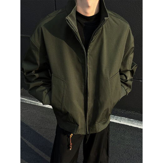 IZEXX American flight jacket men's autumn and winter Japanese stand collar workwear short baseball uniform jacket JZ52 black 4XL