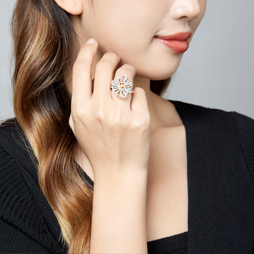 Jinxu Natural Colored Treasure 925 Silver Yellow Blue Gemstone Ring Fireworks Ring for Women Original Design Jewelry Smoke No. 11 11-12#