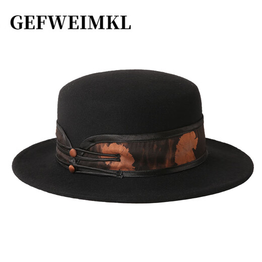 GEFWEIMKL Merino Wool Hat Women's Autumn and Winter French Flat Brim Wool Felt Hat Women's Korean Style Versatile Jazz Hat Women Camel (Foldable) M (56-58cm)