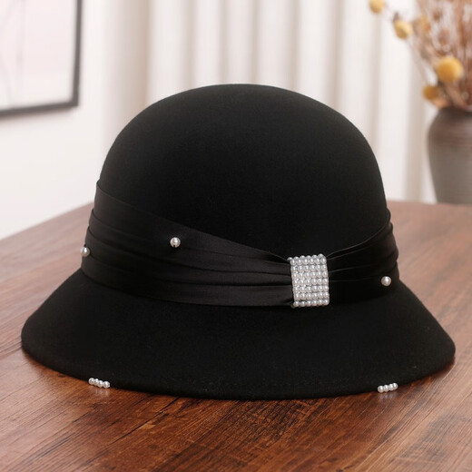 Hanqing Mid-summer French Pearl Bow Wool Fisherman's Hat Women's Autumn and Winter Warm Temperament Versatile Basin Hat Elegant Lady's Top Hat m (56-58cm) White
