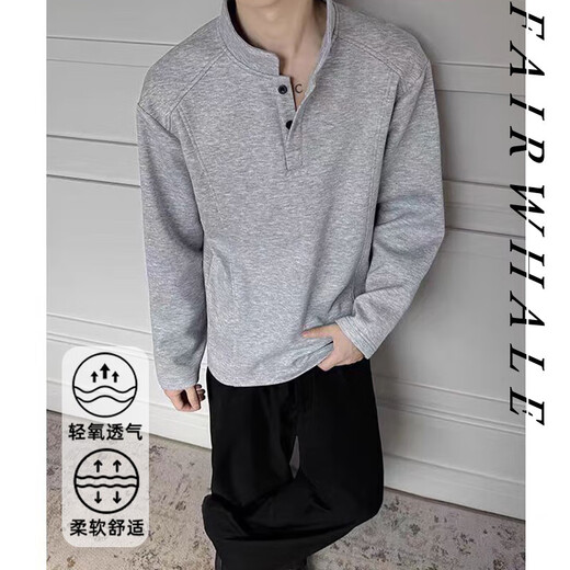Autumn popular popular Henry collar sweatshirt for men and women heavyweight long-sleeved T-shirt bottoming shirt trendy high-end polo shirt for men white 2XL recommended 145-160Jin Jin equals 0.5 kg