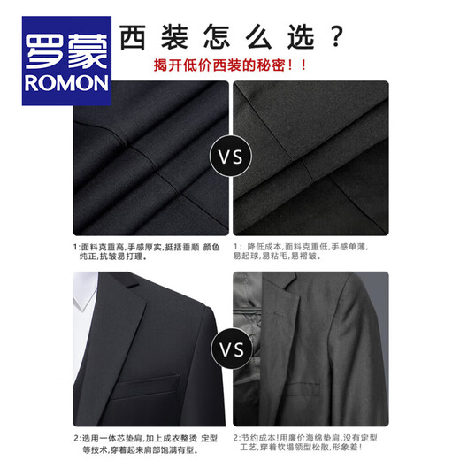 ROMON high-end customized suit suit men's slim coat groom wedding dress business formal casual small suit for men black two-button suit + pants + shirt + vest + gifts XL