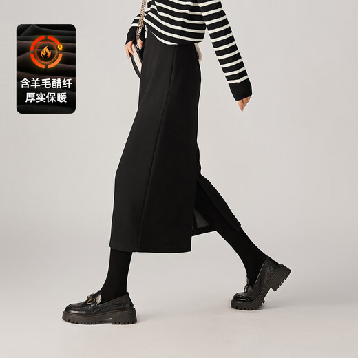 SOFSIL Acetate Wool Premium Slim Slit Skirt 2025 Winter Fashion Thickened Mid-Length Straight Skirt Black L (28)