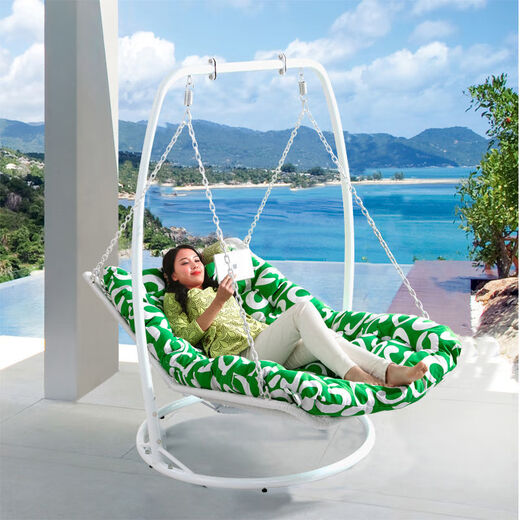 Chaise à bascule de Yusenyi, panier de suspension à double hamac, lit bleu, chaise swing extérieure, balcon, lit swing bleu suspendu pour adulte, chaise salon à bascule, blanc petit (A13821 Coussin de siège)