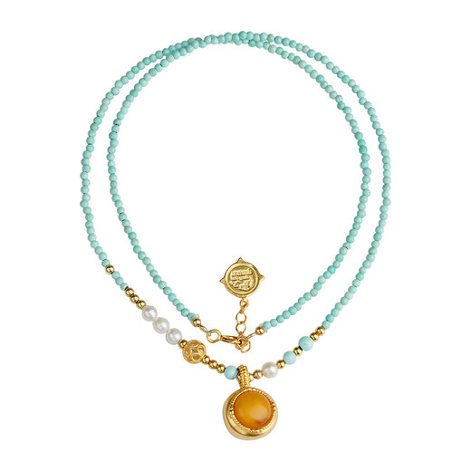 Potala Palace original mine turquoise beeswax pearl pendant 925 silver transfer beads men and women necklace birthday gift for girlfriend
